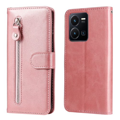 

For vivo Y35 4G / Y22s / Y22 Calf Texture Zipper Leather Phone Case(Rose Gold)