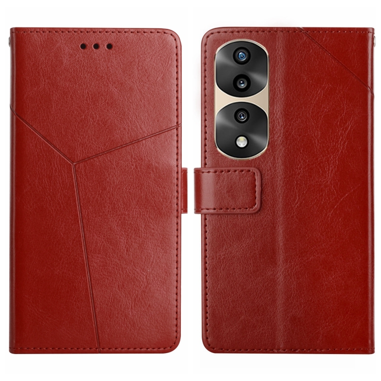 

For Honor 70 Pro/70 Pro+ HT01 Y-shaped Pattern Flip Leather Phone Case(Brown)