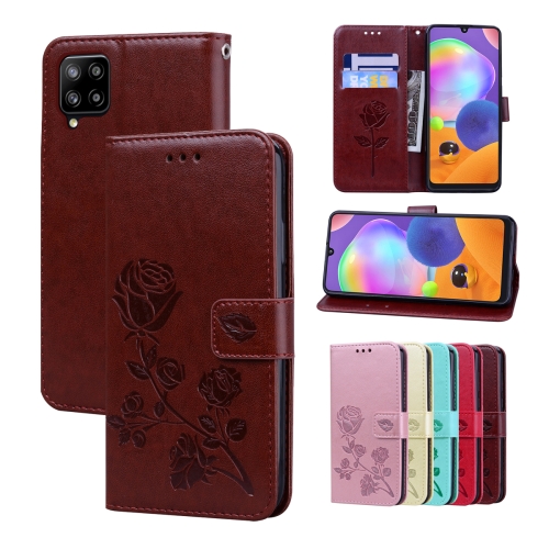 

For Samsung Galaxy M33 5G Global Rose Embossed Flip PU Leather Phone Case(Brown)