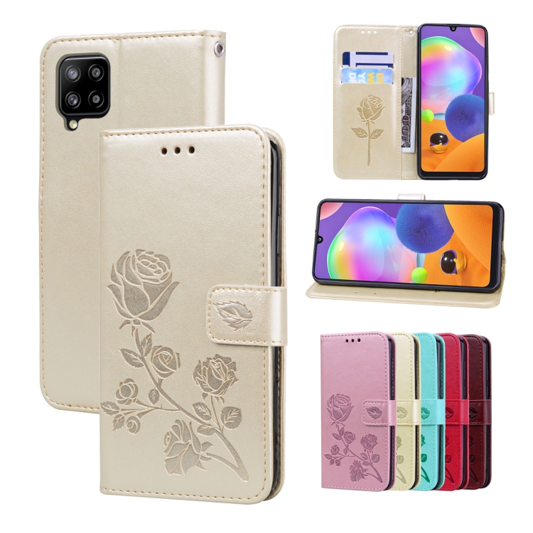 

For Samsung Galaxy M53 Rose Embossed Flip PU Leather Phone Case(Gold)