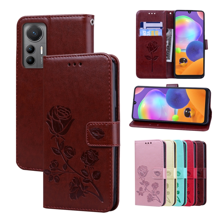 

For Xiaomi 12 Lite Rose Embossed Flip PU Leather Phone Case(Brown)