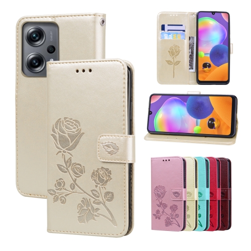 

For Xiaomi Redmi Note 11T Pro 5G Rose Embossed Flip PU Leather Phone Case(Gold)