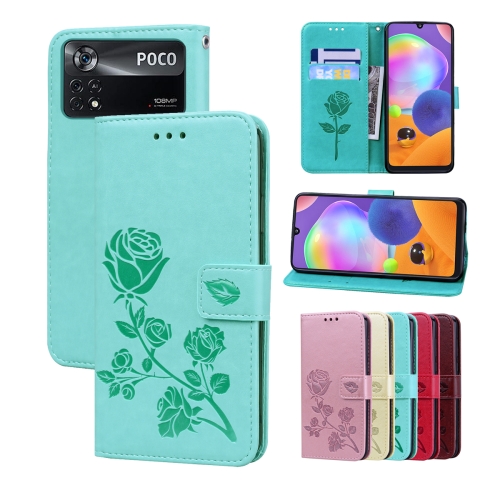 

For Xiaomi Poco M4 Pro 4G Rose Embossed Flip PU Leather Phone Case(Green)