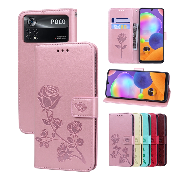 

For Xiaomi Poco X4 Pro 5G Rose Embossed Flip PU Leather Phone Case(Rose Gold)