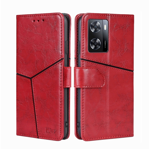 

For OPPO A57s 4G / A57e 4G Geometric Stitching Leather Phone Case(Red)