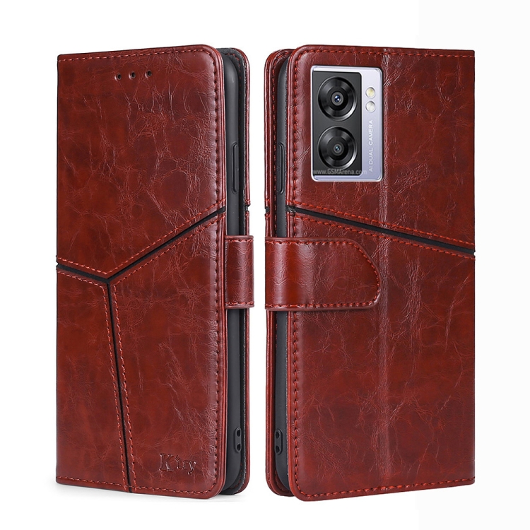 

For OPPO K10 5G Global Geometric Stitching Leather Phone Case(Dark Brown)