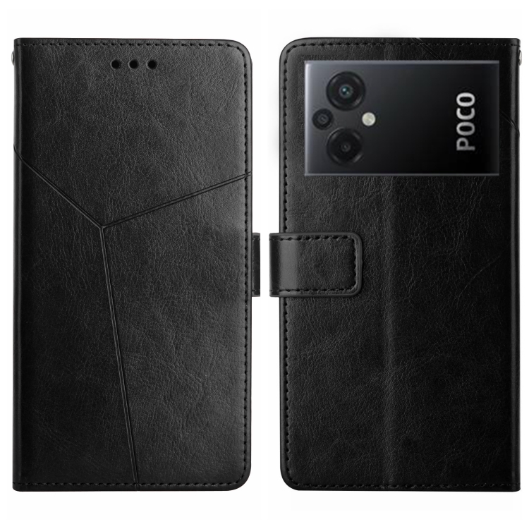 

For Xiaomi Poco M5 4G/5G/M4 5G HT01 Y-shaped Pattern Flip Leather Phone Case(Black)