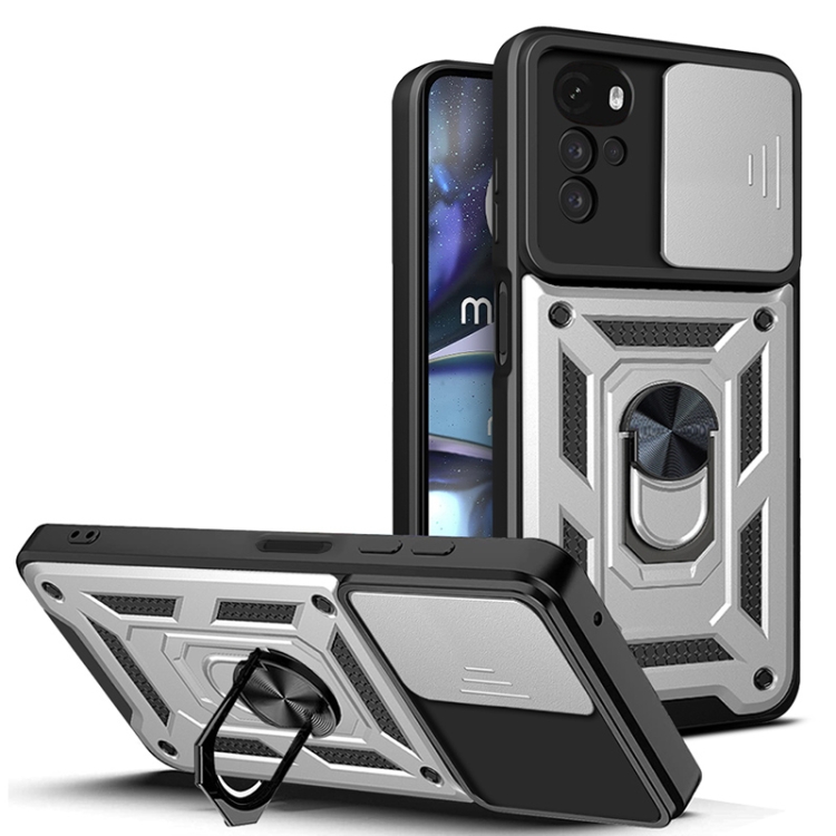 

For Motorola Moto G22 Sliding Camera Cover Design TPU+PC Phone Case(Silver)