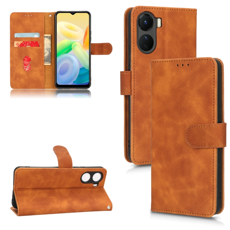 

For vivo Y16 4G Skin Feel Magnetic Flip Leather Phone Case(Brown)
