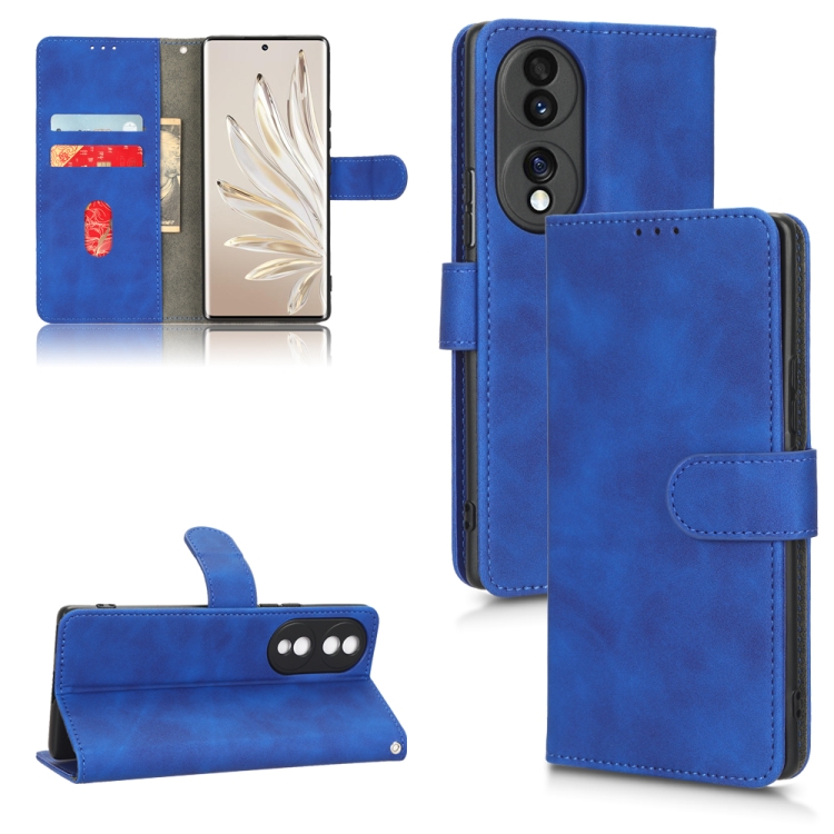 

For Honor 70 5G Skin Feel Magnetic Flip Leather Phone Case(Blue)