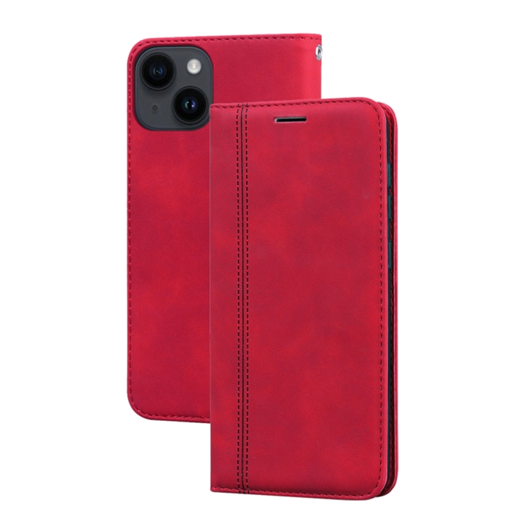 

For iPhone 14 Plus Frosted Business Magnetic Horizontal Flip PU Phone Case(Red)