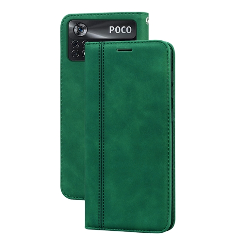 

For Xiaomi Poco M4 Pro 4G Frosted Business Magnetic Horizontal Flip PU Phone Case(Green)