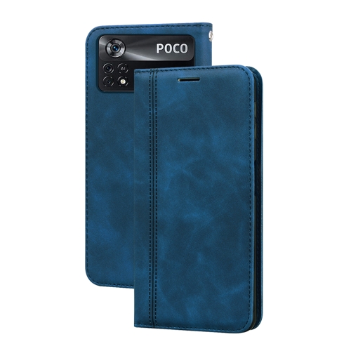 

For Xiaomi Poco M4 Pro 4G Frosted Business Magnetic Horizontal Flip PU Phone Case(Blue)