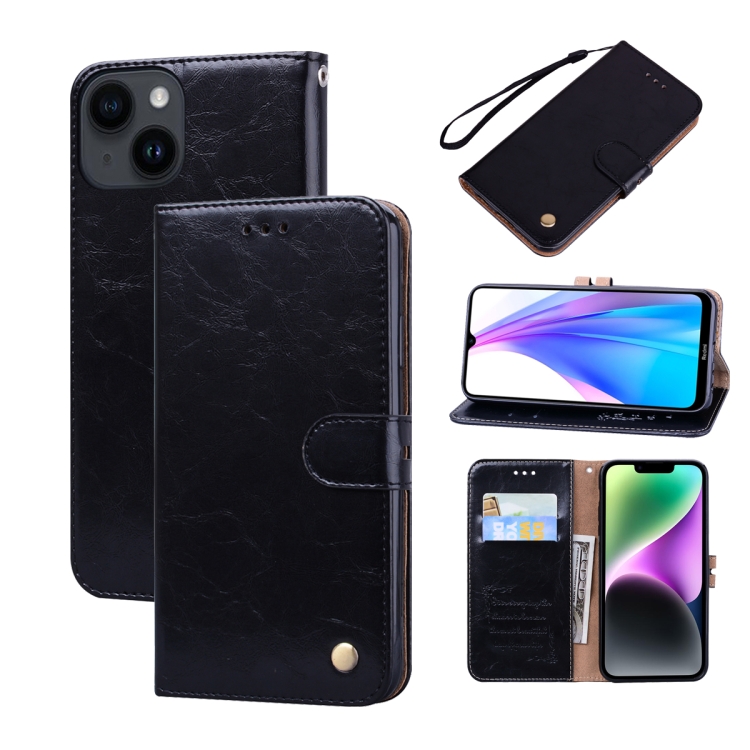 

For iPhone 14 Plus Oil Wax Texture Leather Phone Case(Black)