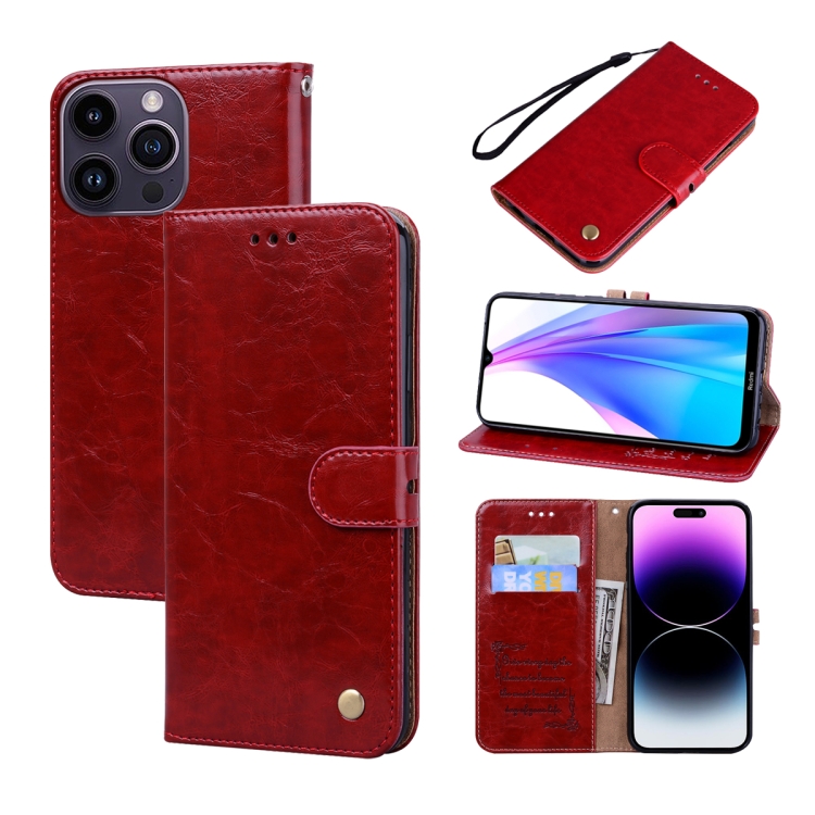 

For iPhone 14 Pro Max Oil Wax Texture Leather Phone Case(Red)