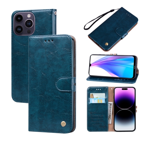 

For iPhone 14 Pro Max Oil Wax Texture Leather Phone Case(Blue)
