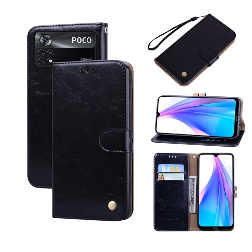 

For Xiaomi Poco M4 Pro 4G Oil Wax Texture Leather Phone Case(Black)