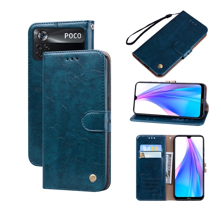 

For Xiaomi Poco X4 Pro 5G Oil Wax Texture Leather Phone Case(Blue)