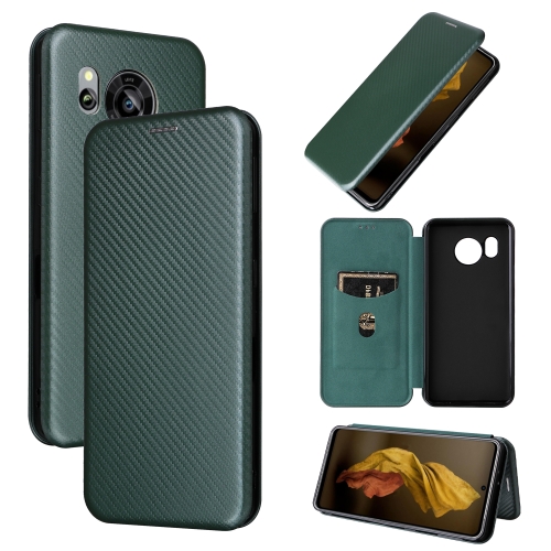 

For Sharp Aquos Sense7 Plus Carbon Fiber Texture Flip Leather Phone Case(Green)