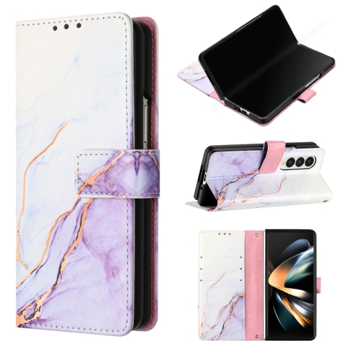 

For Samsung Galaxy Z Fold3 5G PT003 Marble Pattern Flip Leather Phone Case(White Purple LS006)