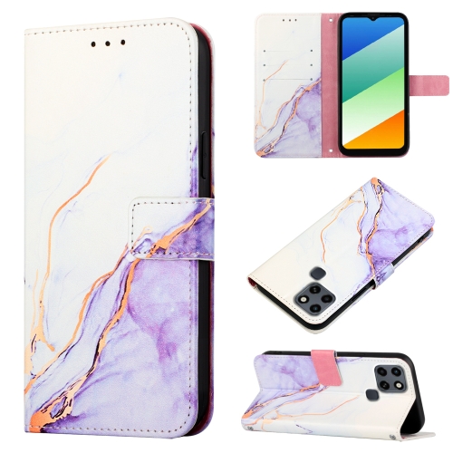 

For Infinix Smart 6 Plus/X6823 PT003 Marble Pattern Flip Leather Phone Case(White Purple LS006)