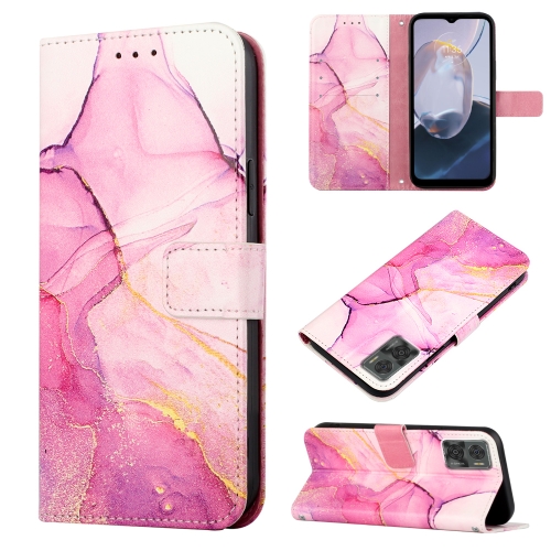 

For Motorola Moto E22i 4G/E22 4G PT003 Marble Pattern Flip Leather Phone Case(Pink Purple Gold LS001)