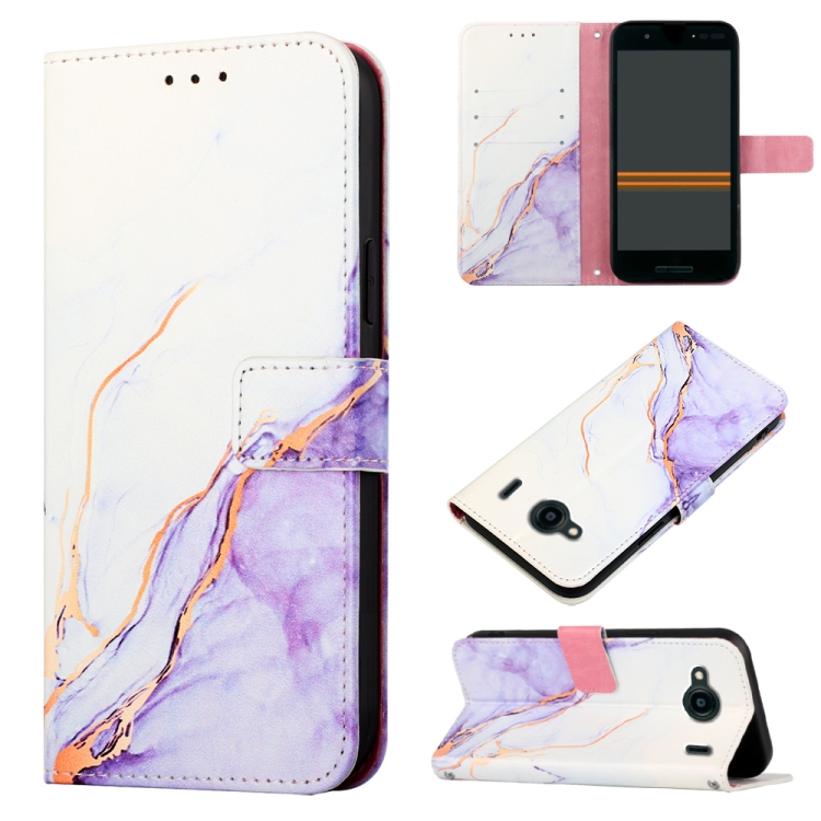 

For Kyocera Qua Phone QX KYV42 PT003 Marble Pattern Flip Leather Phone Case(White Purple LS006)