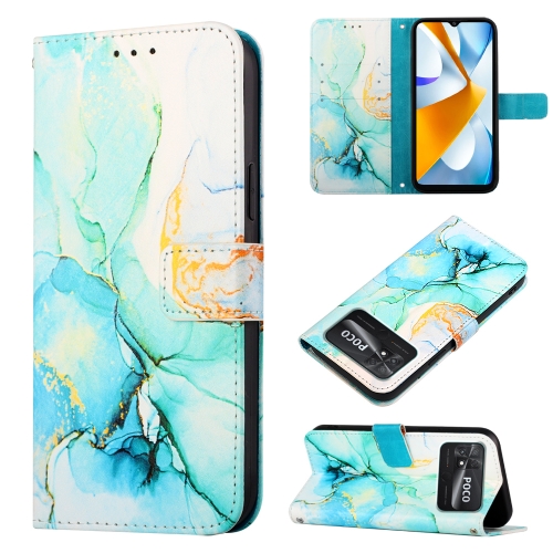 

For Xiaomi Poco C40 Global PT003 Marble Pattern Flip Leather Phone Case(Green LS003)