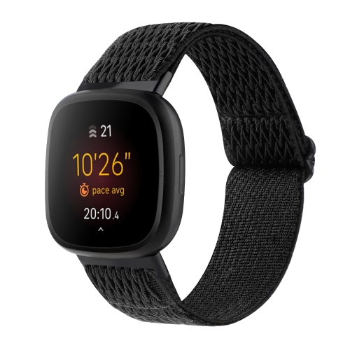 

For Fitbit Versa 4 / Sense 2 Universal Wave Nylon Watch Band(Black)