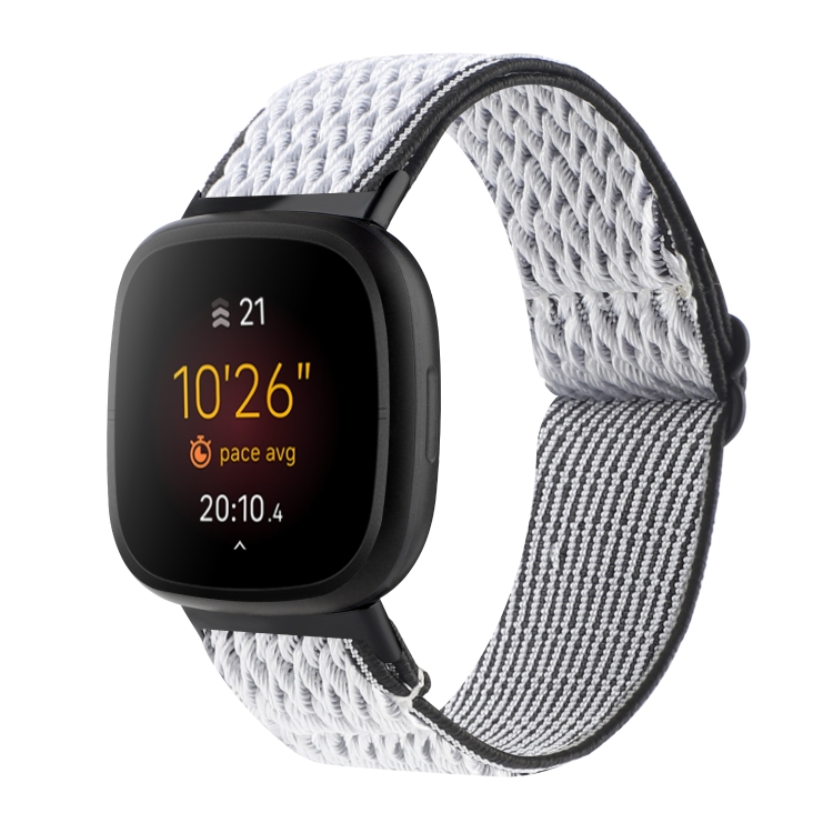 

For Fitbit Versa 4 / Sense 2 Universal Wave Nylon Watch Band(White Black)