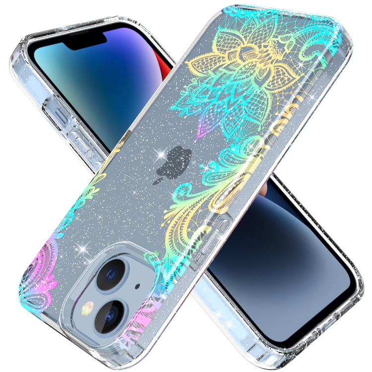 

For iPhone 14 Laser IMD Phone Case(ZK002BL Small Flower)