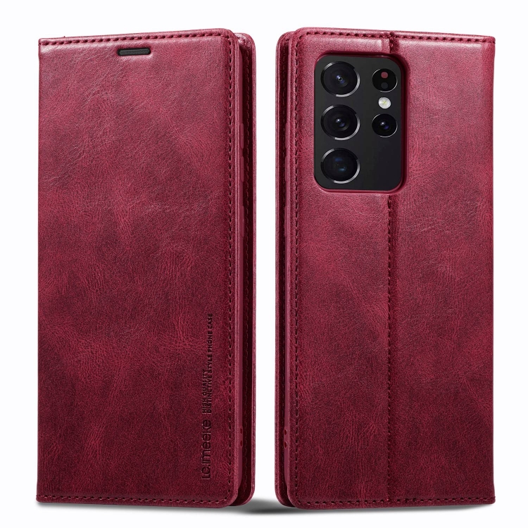 

For Samsung Galaxy S21 Ultra 5G LC.IMEEKE RFID Anti-theft Leather Phone Case(Red)