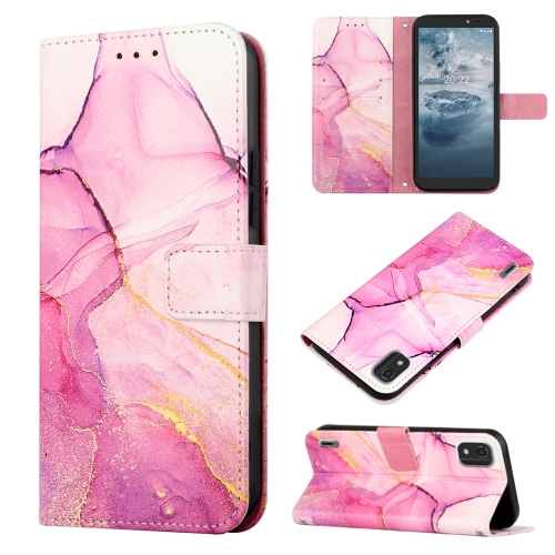 

For Nokia C2 2ND Edition PT003 Marble Pattern Flip Leather Phone Case(Pink Purple Gold LS001)