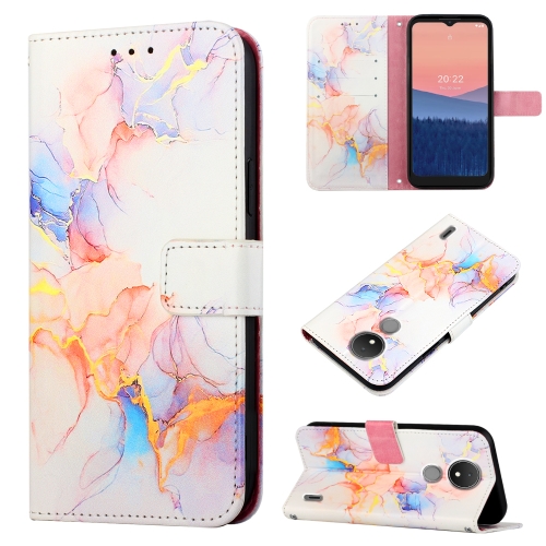 

For Nokia C21 PT003 Marble Pattern Flip Leather Phone Case(Galaxy Marble White LS004)