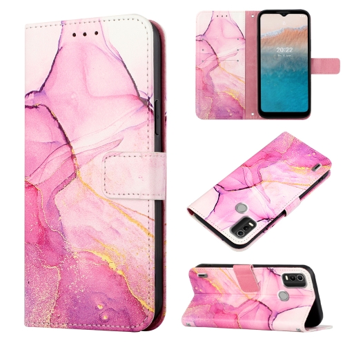 

For Nokia C21 Plus PT003 Marble Pattern Flip Leather Phone Case(Pink Purple Gold LS001)