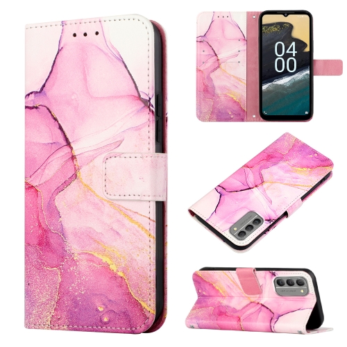 

For Nokia G400 PT003 Marble Pattern Flip Leather Phone Case(Pink Purple Gold LS001)