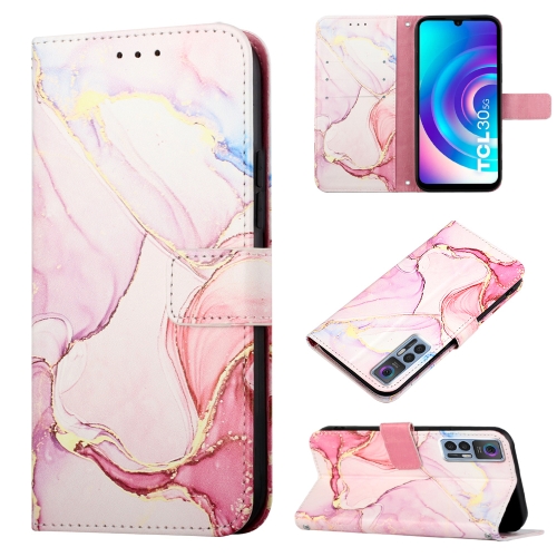 

For TCL 30 5G/30+ 5G PT003 Marble Pattern Flip Leather Phone Case(Rose Gold LS005)