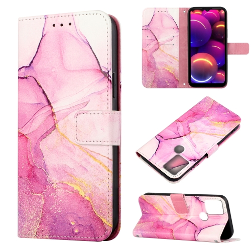 

For TCL 305i With Fingerprint PT003 Marble Pattern Flip Leather Phone Case(Pink Purple Gold LS001)