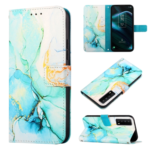 

For TCL Stylus 5G PT003 Marble Pattern Flip Leather Phone Case(Green LS003)