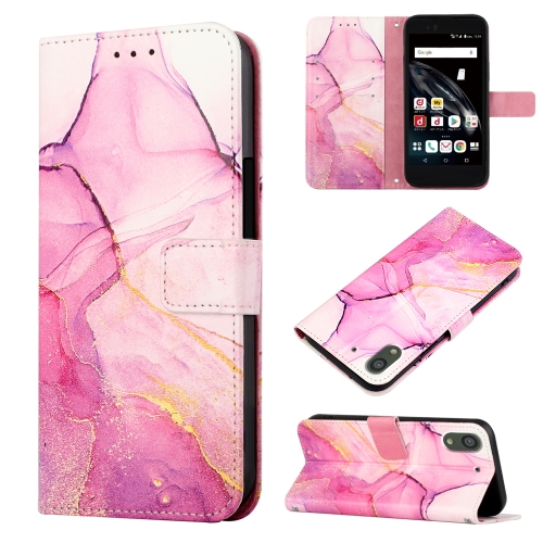 

For Fujitsu Arrows Be F-04K PT003 Marble Pattern Flip Leather Phone Case(Pink Purple Gold LS001)