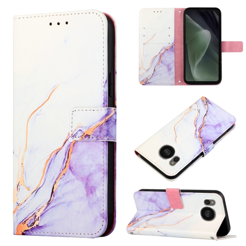 

For Sharp Aquos Sense7 Plus PT003 Marble Pattern Flip Leather Phone Case(White Purple LS006)