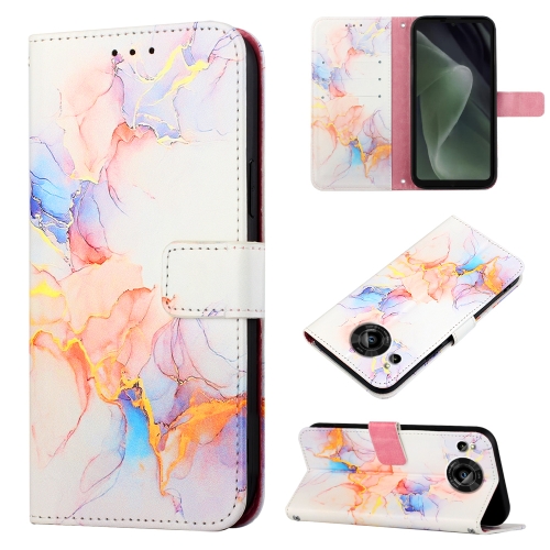 

For Sharp Aquos Sense7 SH-V48 PT003 Marble Pattern Flip Leather Phone Case(Galaxy Marble White LS004)