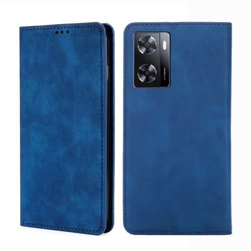 

For OPPO A57s 4G / A57e 4G Skin Feel Magnetic Flip Leather Phone Case(Blue)