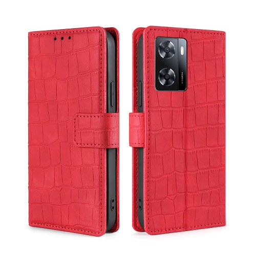 

For OPPO A57s 4G / A57e 4G Skin Feel Crocodile Magnetic Clasp Leather Phone Case(Red)