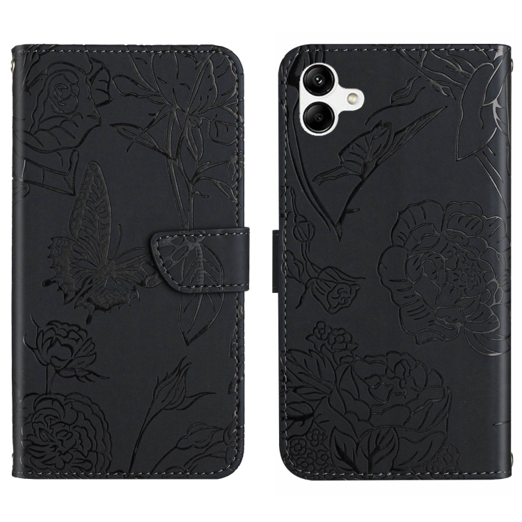 

For Samsung Galaxy A04 4G HT03 Skin Feel Butterfly Embossed Flip Leather Phone Case(Black)