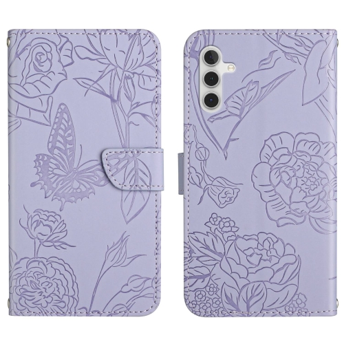 

For Samsung Galaxy A04s HT03 Skin Feel Butterfly Embossed Flip Leather Phone Case(Purple)