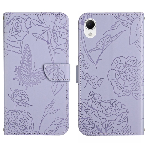 

For Samsung Galaxy A23 5G JP Version HT03 Skin Feel Butterfly Embossed Flip Leather Phone Case(Purple)