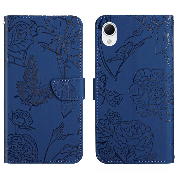 

For Samsung Galaxy A23e/A23s HT03 Skin Feel Butterfly Embossed Flip Leather Phone Case(Blue)
