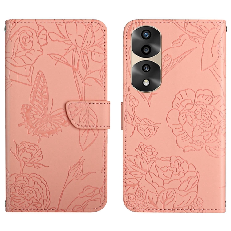 

For Honor 70 Pro/70 Pro+ HT03 Skin Feel Butterfly Embossed Flip Leather Phone Case(Pink)