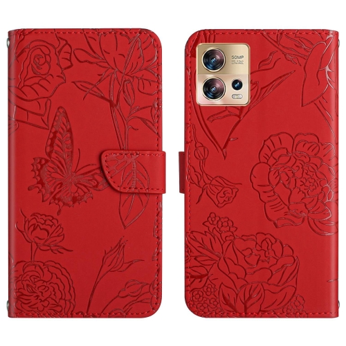 

For Motorola Edge 30 Fusion/Moto S30 Pro HT03 Skin Feel Butterfly Embossed Flip Leather Phone Case(Red)